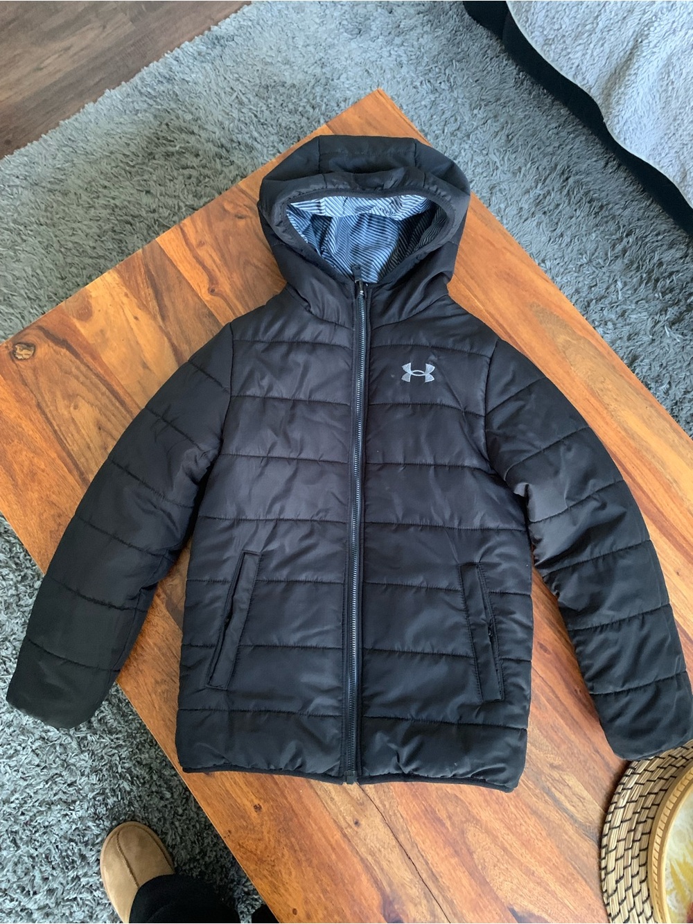 Under Armour Kids Black Hooded Puffer Jacket Reversible